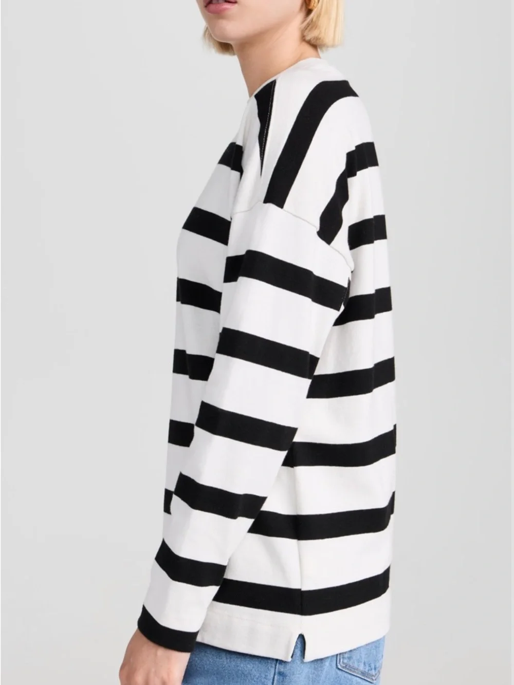 Ayr Early Morn Striped Black White Long Sleeve Tee Heavyweight jersey Cotton XL - Picture 6 of 7